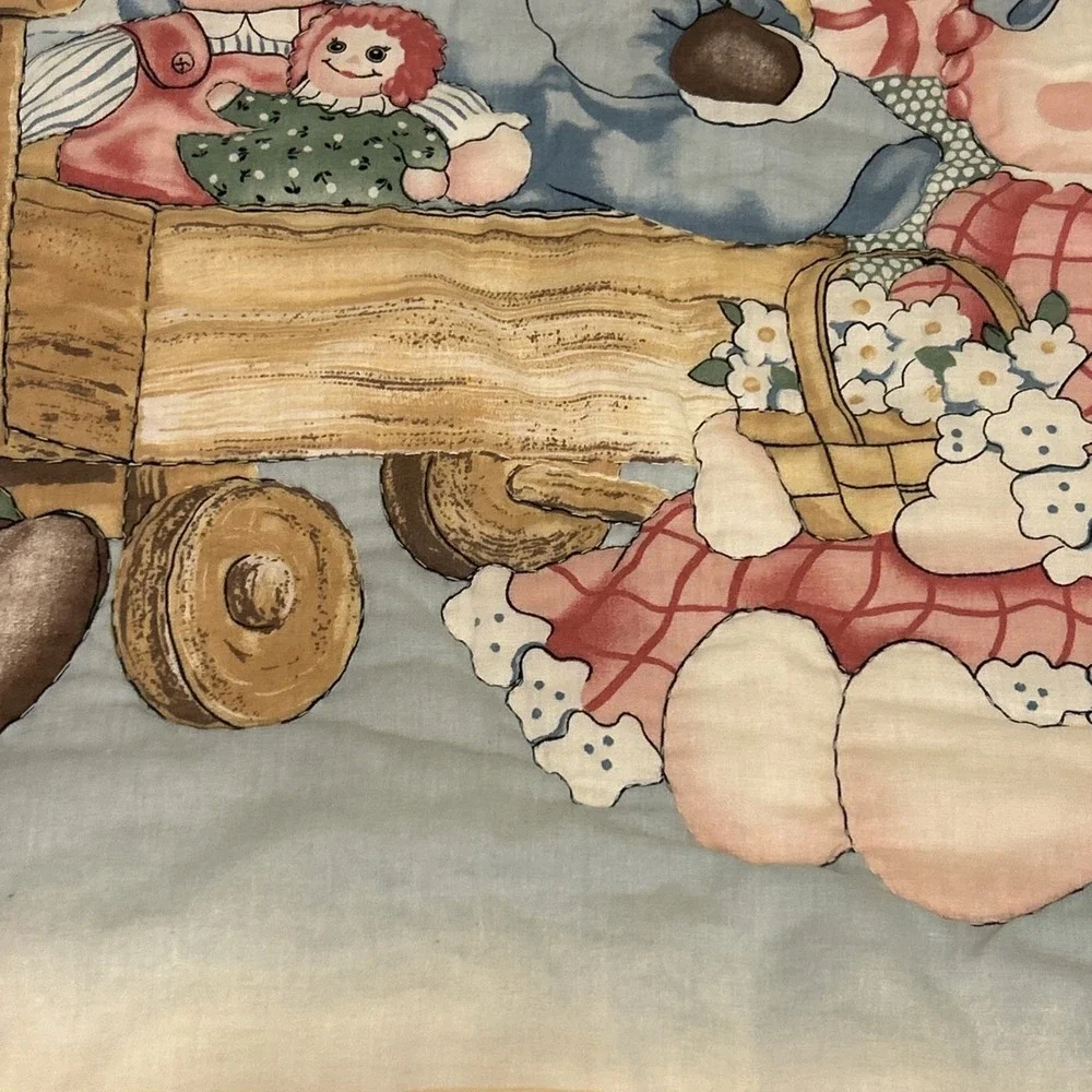 Vintage Country Bear Friends Baby Nursery Quilt Blanket 27x36 Cottagecore